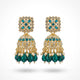 Teal & Gold Kundan Jhumka Earrings with Emerald Beads