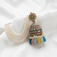 Multicolour Kundan Jhumka Earring with Pearl Chain & Gem Drops