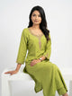 Olive Green Raw Silk Kurti Set with Floral Zari Embroidery