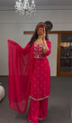 Fuchsia Georgette Palazzo Suit Set with Zari Embroidery