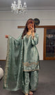Sage Green Crushed Silk Palazzo Suit Set with Zari Embroidery
