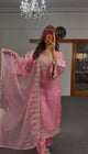 Blush Pink Satin Kurti Set with Gold Zari Embroidery