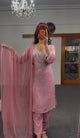 Dusty Rose Chinon Kurti Set with Hand & Pearl Work