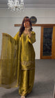 Olive Green Raw Silk Palazzo Suit Set with Zari Embroidery