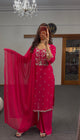 Rani Pink ChinonPalazzo Suit Set with Zari & Bead Embroidery