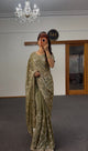 Sage Green Silk Saree with Gold Sequin & Zari Embroidery