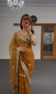 Mustard Organza Saree with Zari & Sequin Embroidery