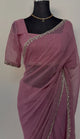 Dusty Rose Shimmer Saree with Silver Zari Floral Border