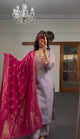Lavender Silk Kurti Set with Zari Work & Fuchsia Banarasi Dupatta