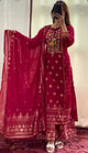 Crimson Georgette Palazzo Suit Set with Zari Embroidery