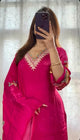 Fuchsia Crepe Silk Kurti Set with Floral Print & Zari Neckline