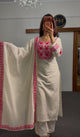 Ivory Cotton Kurti Set with Fuchsia Resham Embroidery