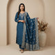 Teal Raw Silk Kurti Set with Zari Embroidery & Banarasi Dupatta
