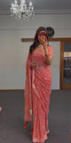 Peach Chiffon Saree with Floral Zari & Sequin Work