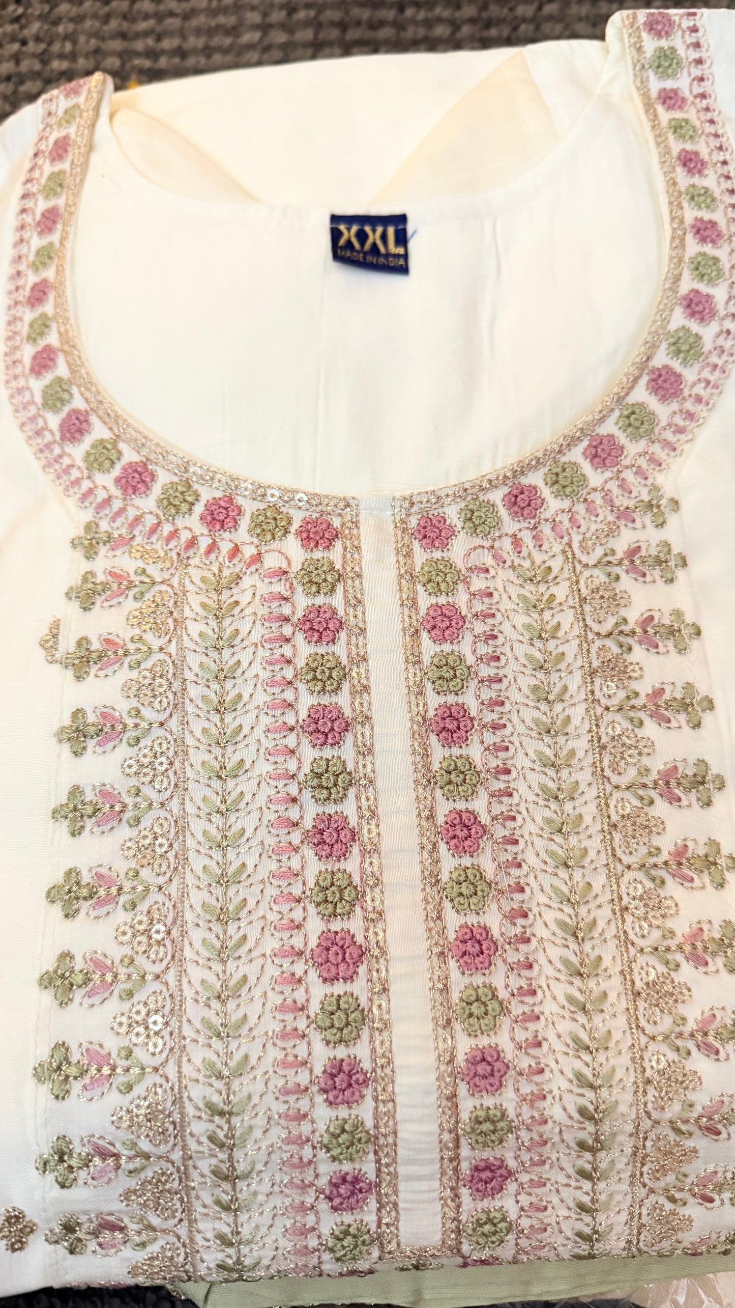 White Kurti set with mint green dupatta