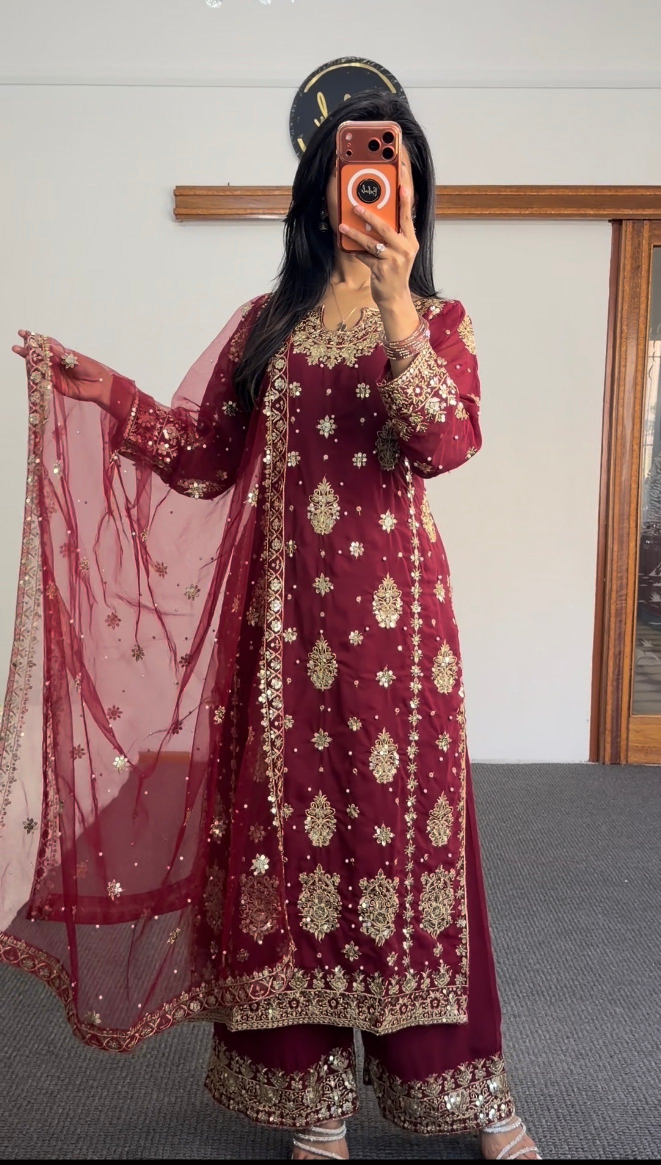 Georgette Kurti set in maroon