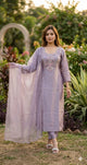 Hand-Embroidered Mauve Shimmer Silk Kurta Set