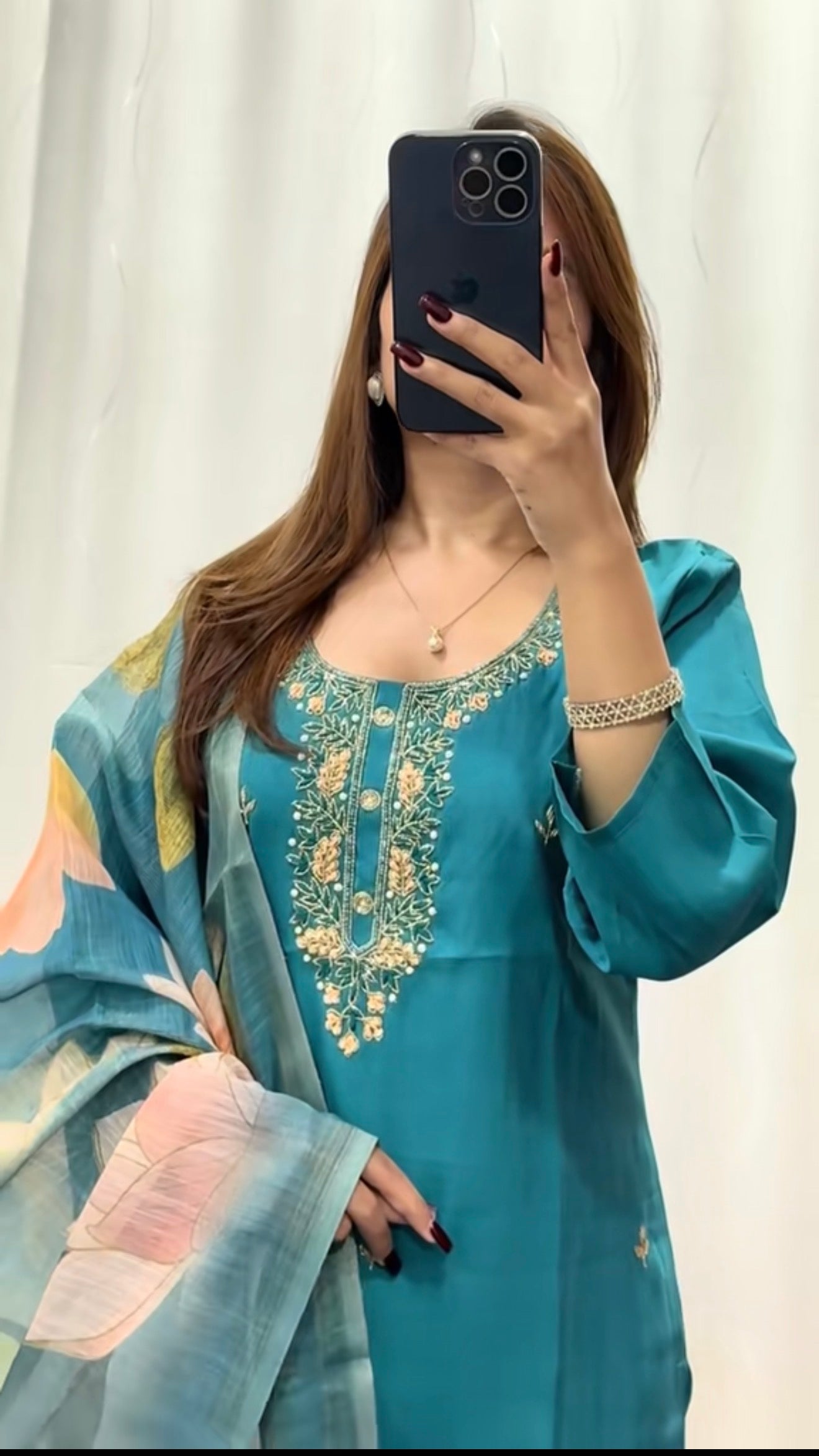 Silk Kurti set with printed dupatta