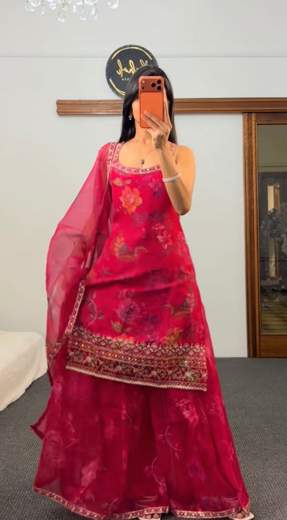 Rani pink sleeveless sharara set handcrafted in Nepal — Behuli Australia — alternate view 3