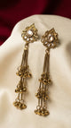 Antique Gold Ghungroo Tassel Earrings with Kundan Stone