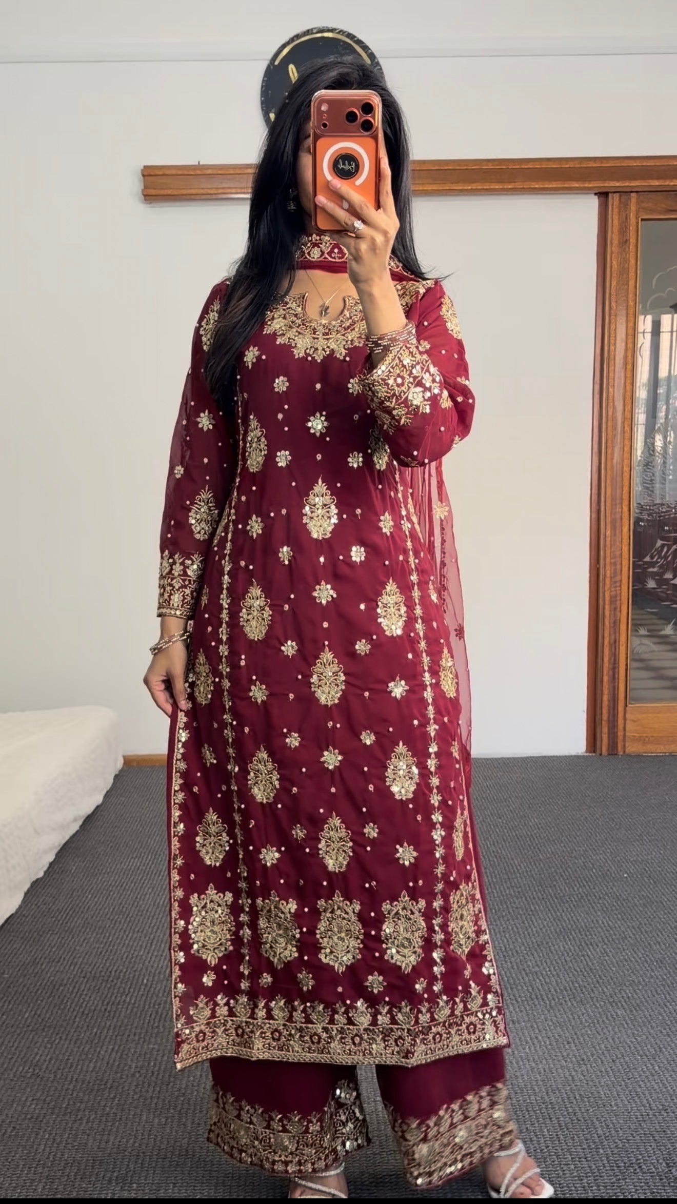 Georgette Kurti set in maroon