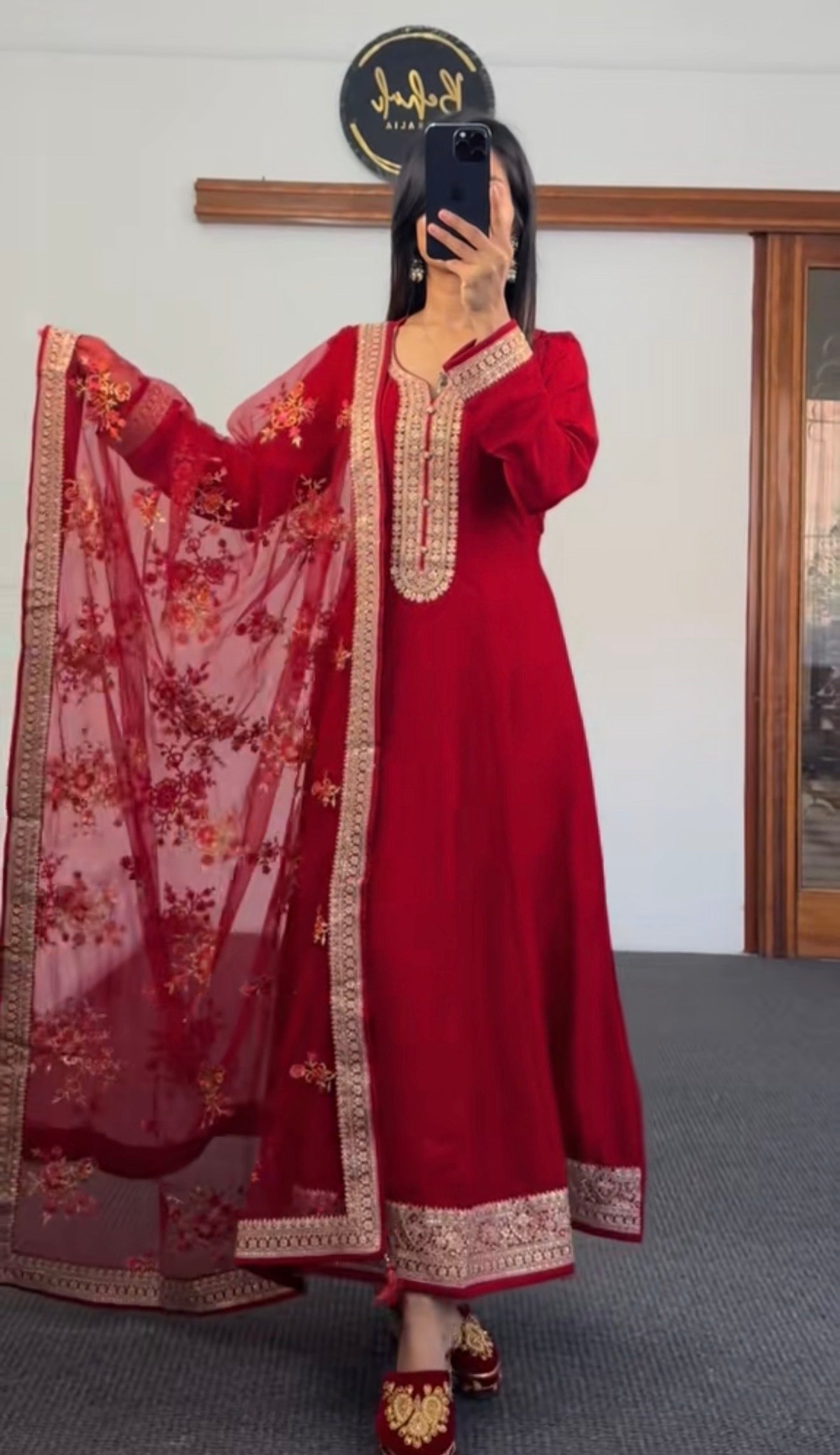 Royal Blood Red Anarkali Set