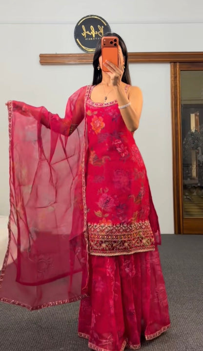 Rani pink sleeveless sharara set handcrafted in Nepal — Behuli Australia — alternate view 2