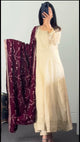 Off-White Anarkali Set with Maroon Dupatta
