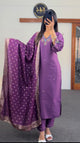 Purple Floral Embroidered Kurti Set