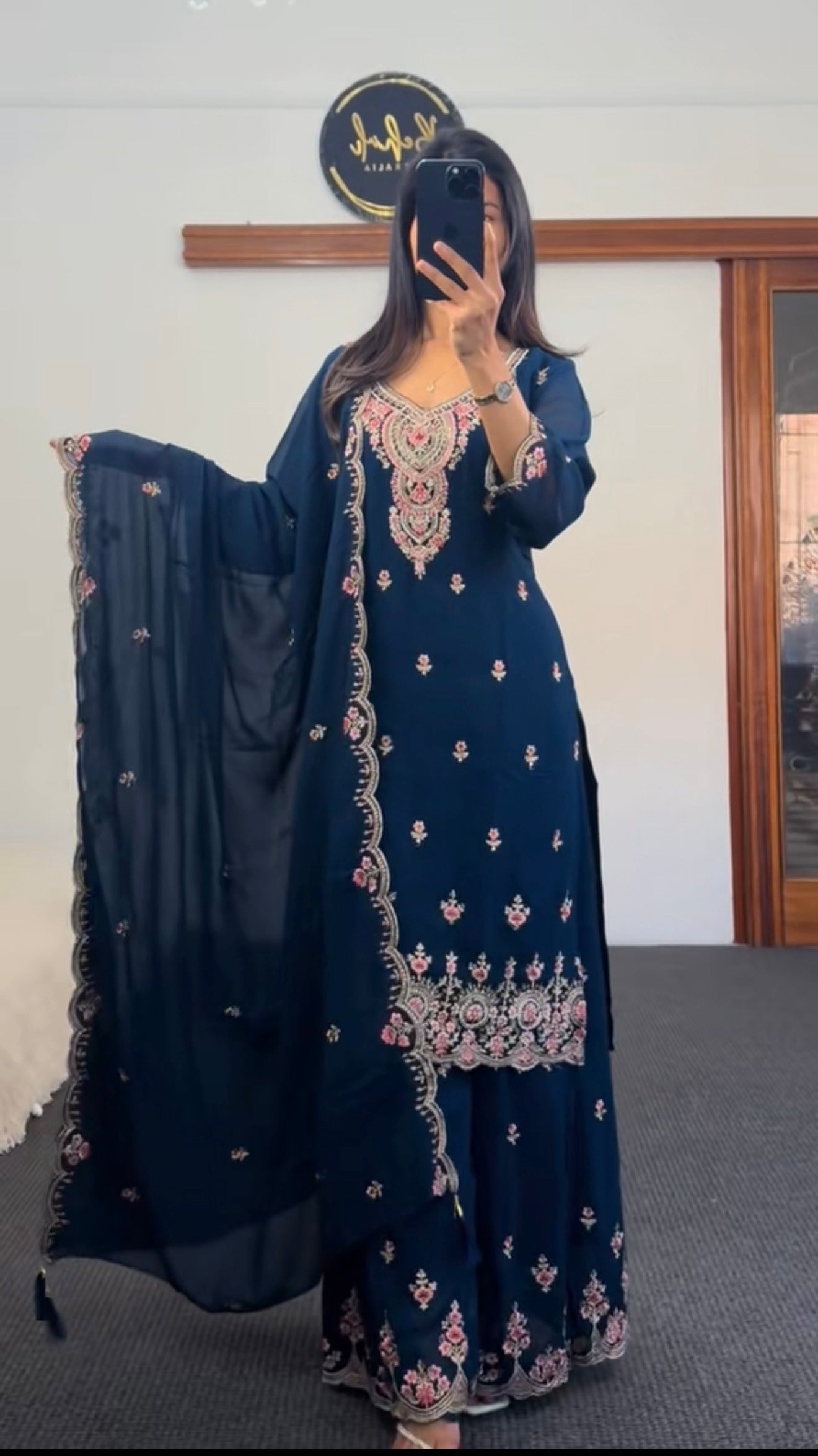Georgette Kurti with divider plazzo