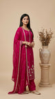 Fuchsia Zari Chinon Kurti Set(Handwork)