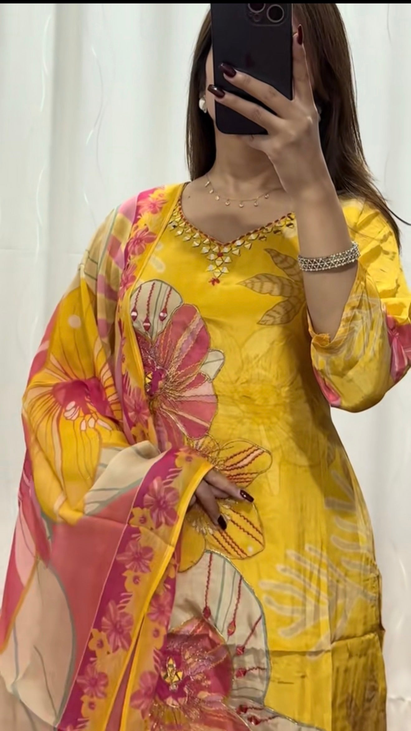 Flower printed crape silk Kurti set
