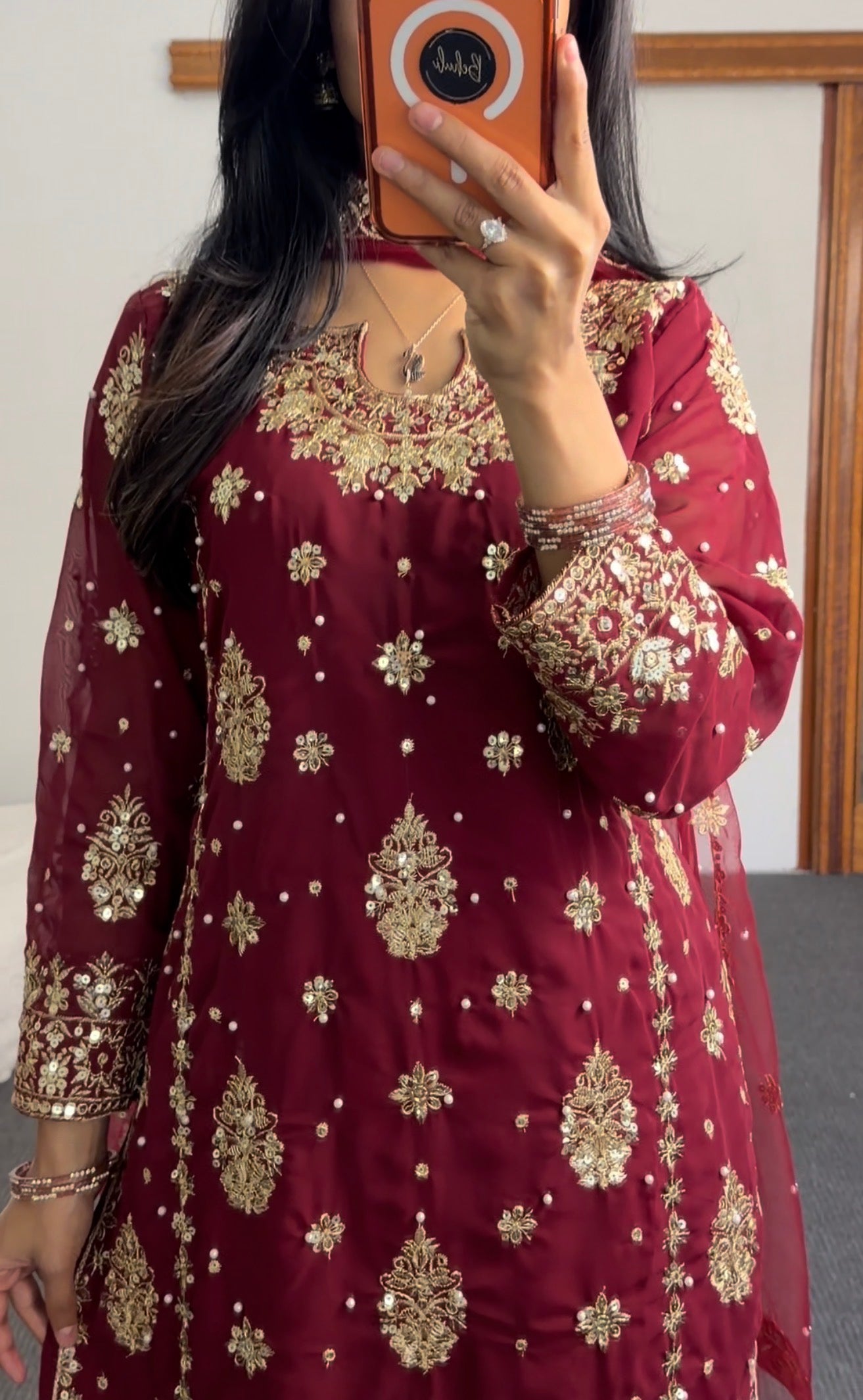 Georgette Kurti set in maroon