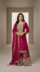 Magenta Multicolour Chinon Palazzo Suit Set