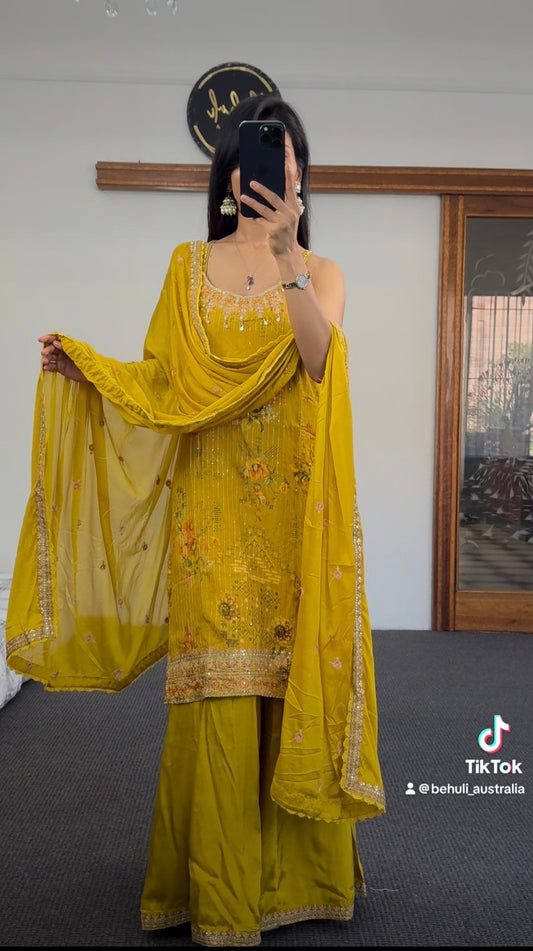 Yellow Sleeveless Kurti set