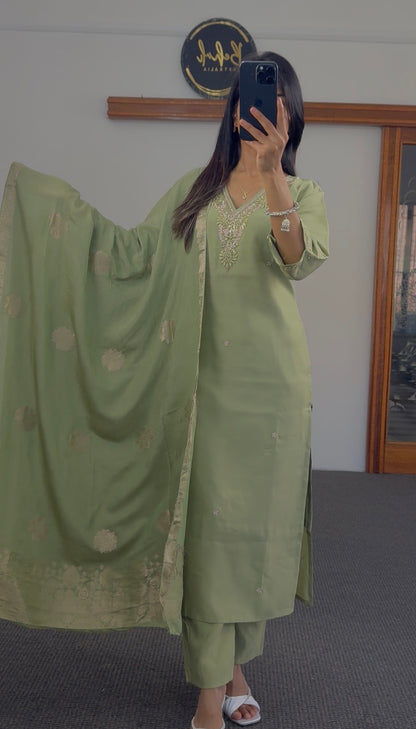 Pastel mix silk kurti set — Behuli Australia — alternate view 9