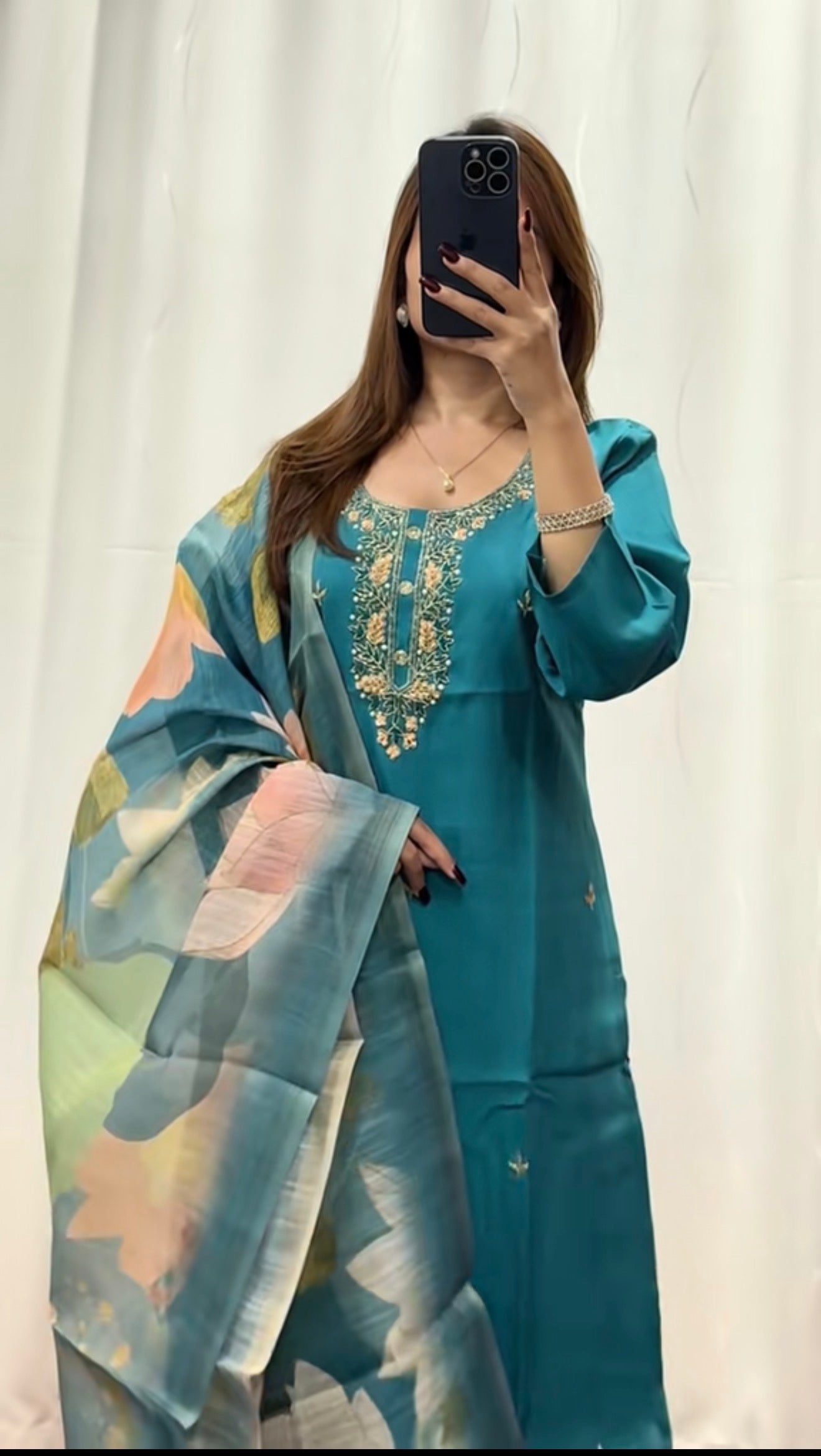 Silk Kurti set with printed dupatta