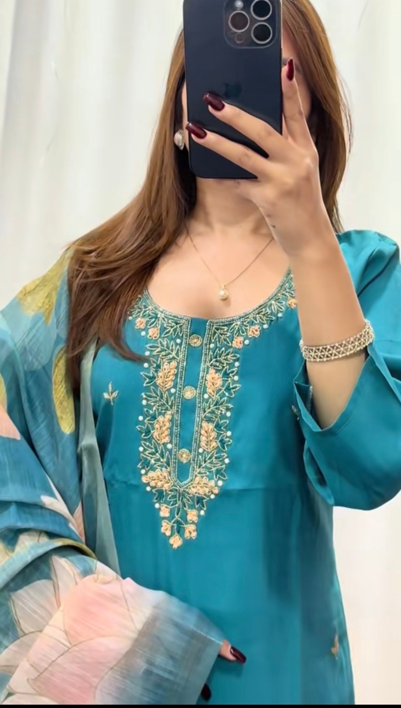 Silk Kurti set with printed dupatta