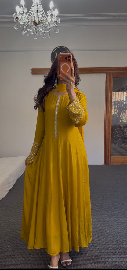 Yellow Chiffon Anarkali set