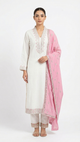 Ivory Raw Silk Kurti Set with Pink Zari & Sequin Embroidery