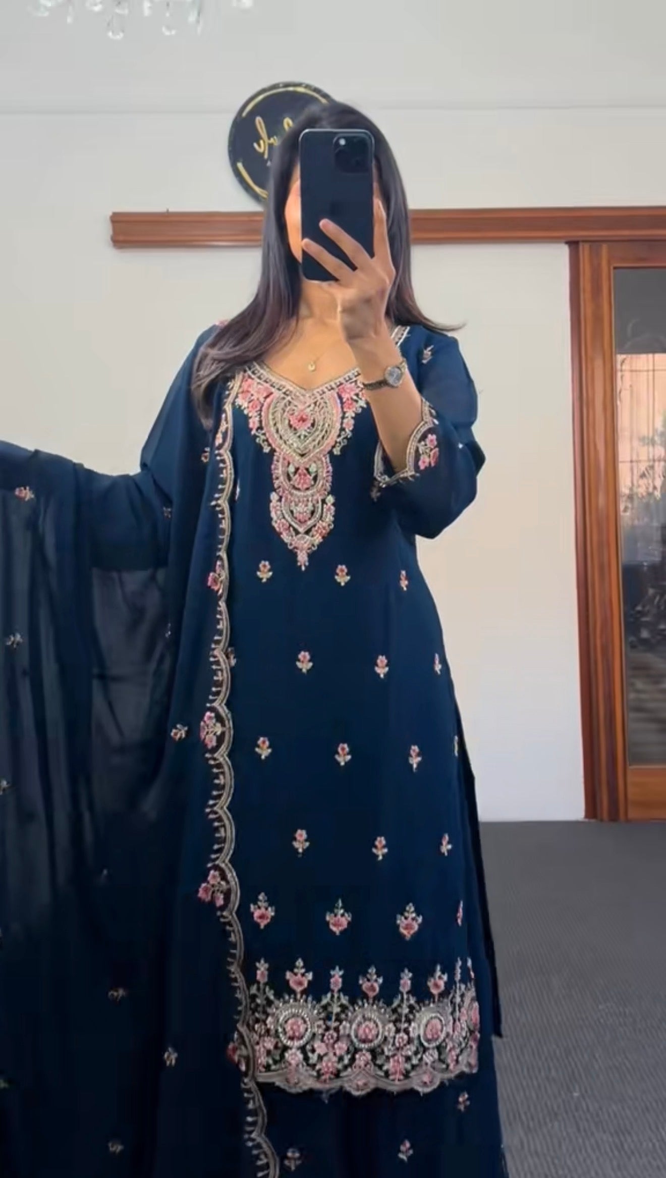 Georgette Kurti with divider plazzo