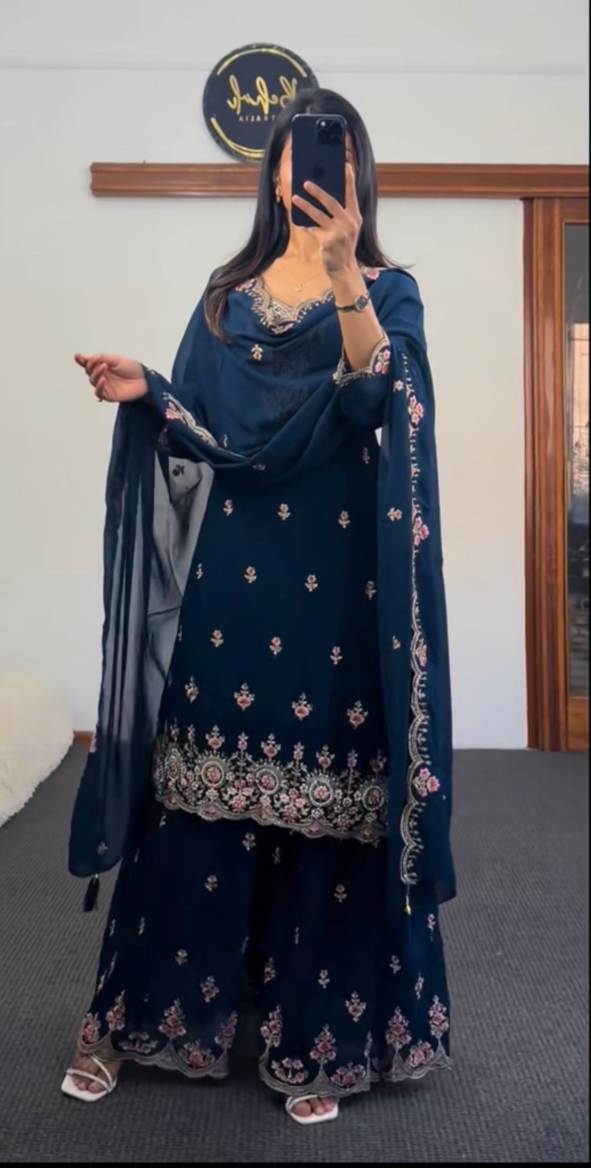 Georgette Kurti with divider plazzo