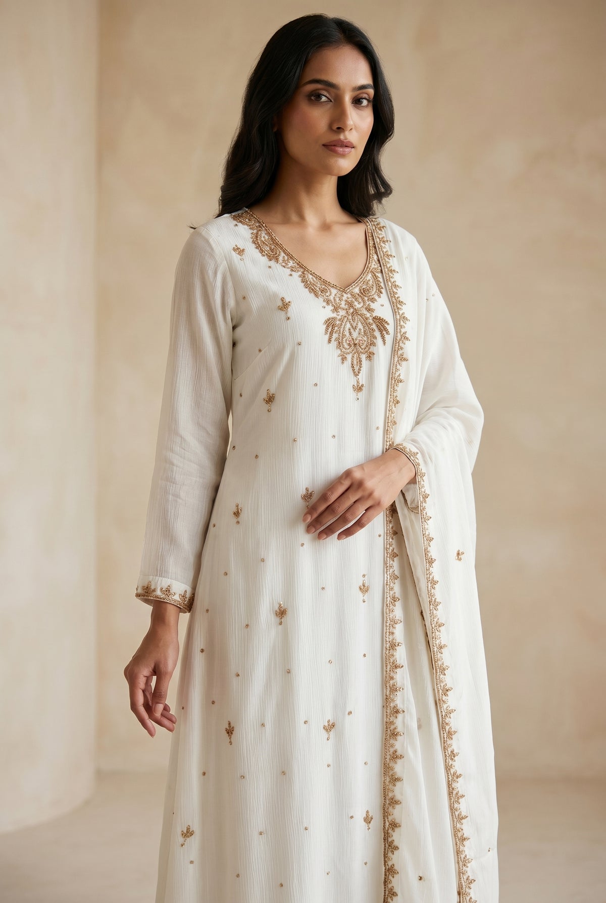 A line Kurti  set in white
