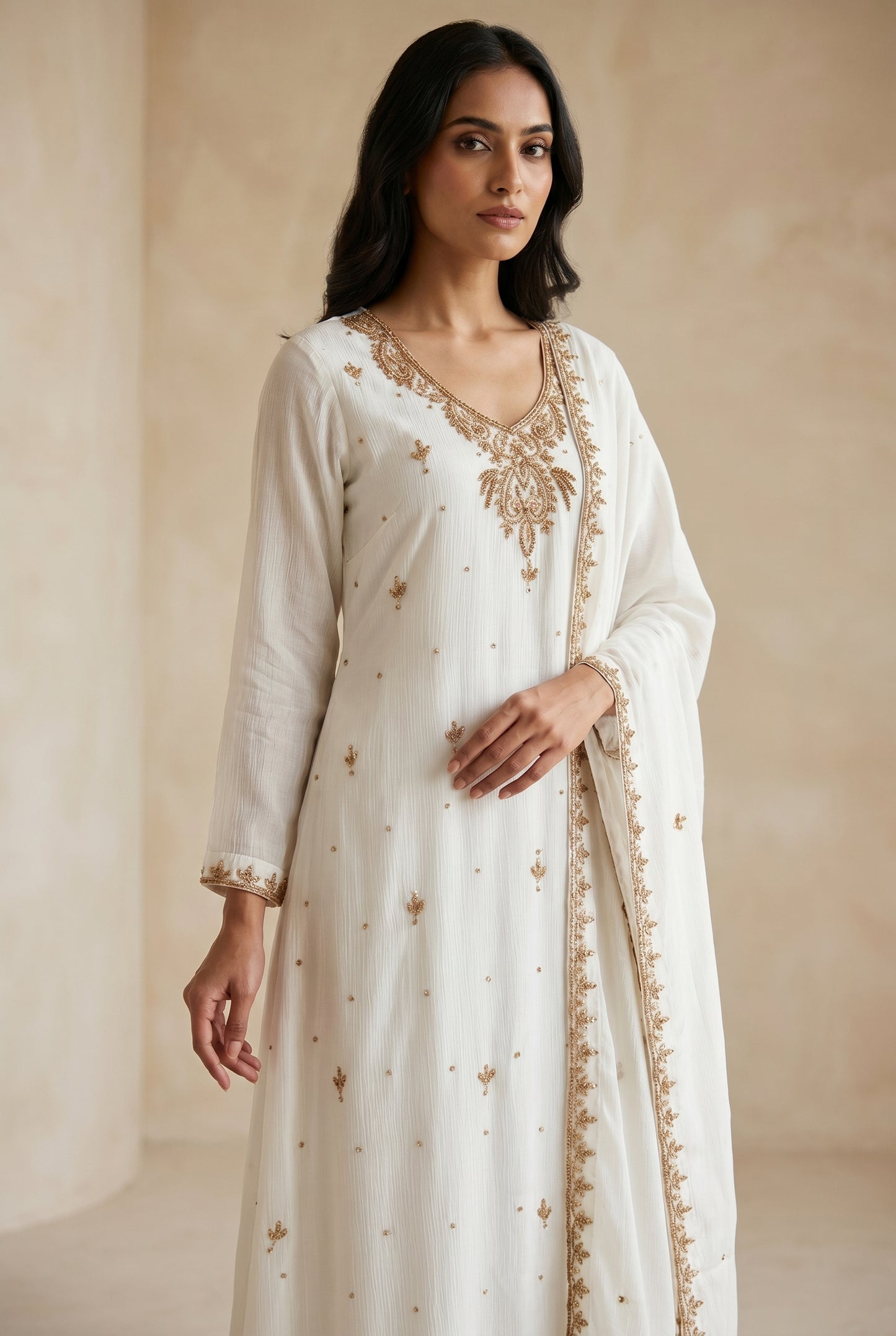 A line Kurti  set in white