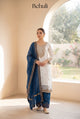 White & Blue Embroidered Palazzo Suit Set with Dupatta
