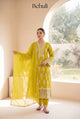Chartreuse Kurti Set with Embroidered Organza Dupatta