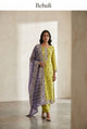 Lime Green Kurti Set with Purple Embroidered Dupatta