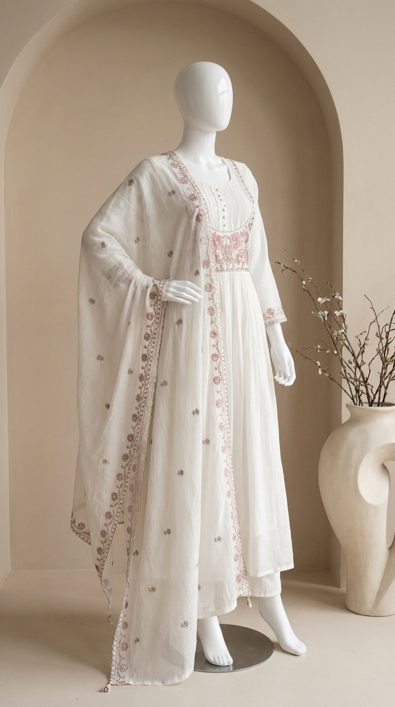 Ivory Resham Cotton Anarkali