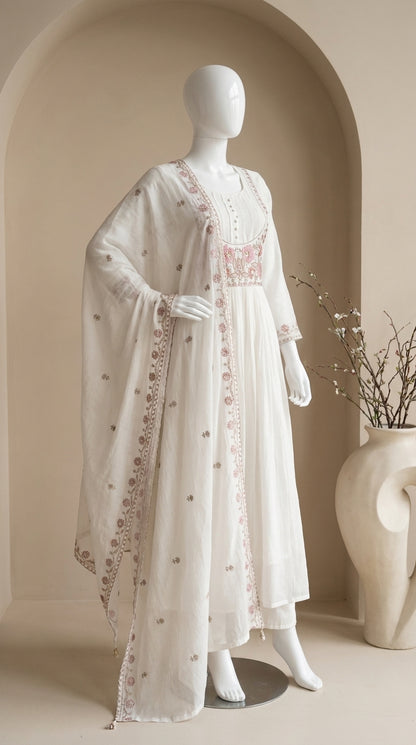 Ivory Resham Cotton Anarkali