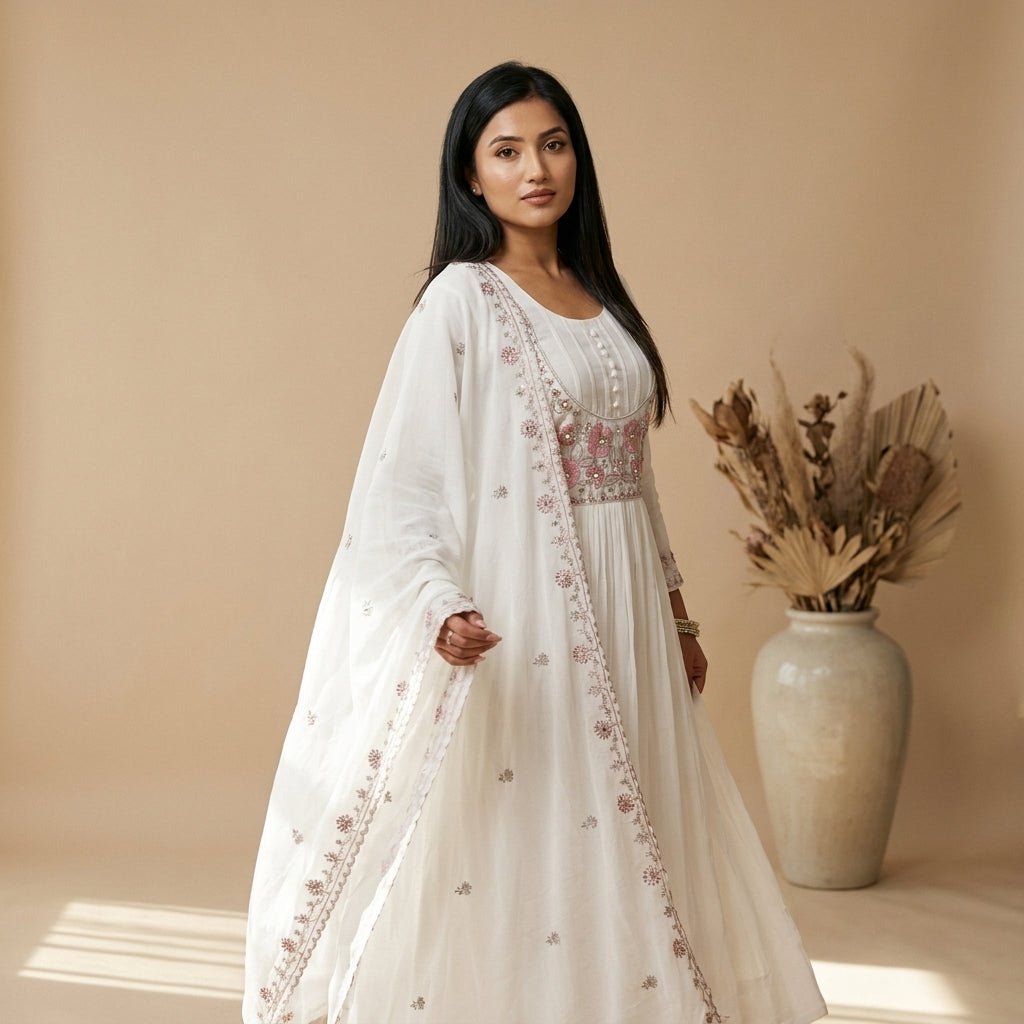Ivory Resham Cotton Anarkali